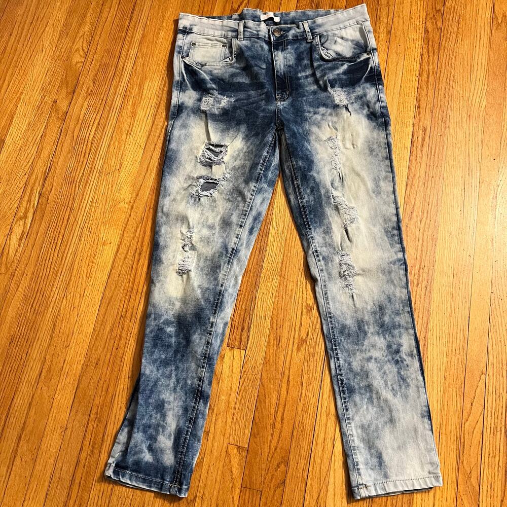 GS-115 Jeans Mens 36 Acid Wash Slim Distreased Street Blue pants